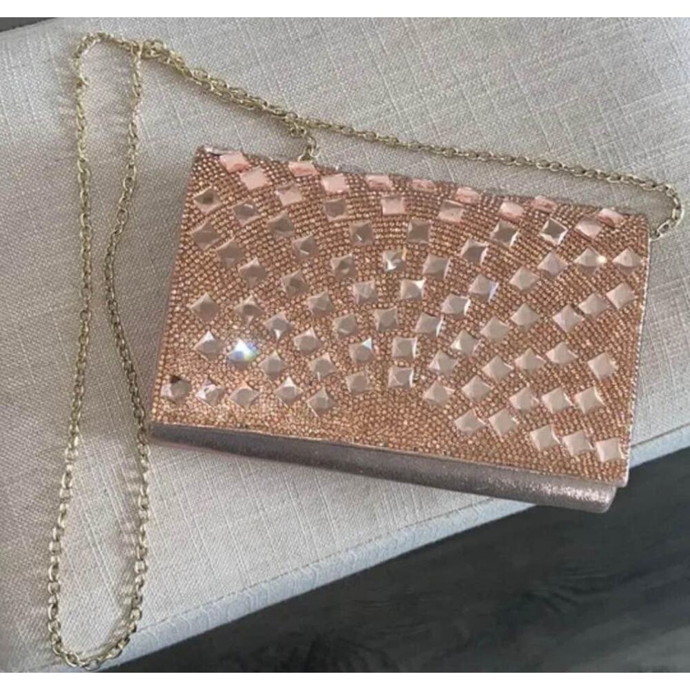 Charming Charlie RSVP Rose gold clutch with detachable gold crossbody - Picture 1 of 5